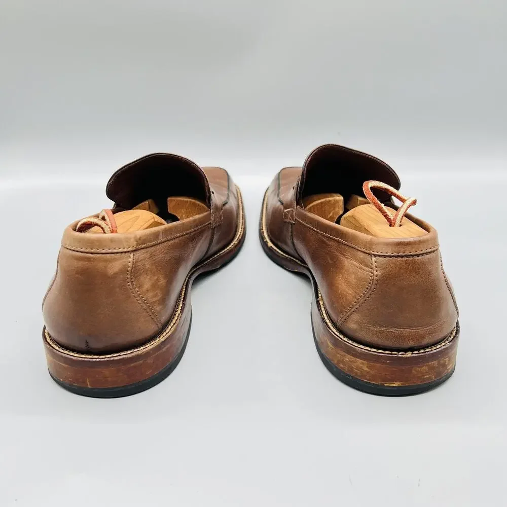Johnston & Murphy Shoes Mens 9 Brown Leather Slip On Penny Loafer Square Toe